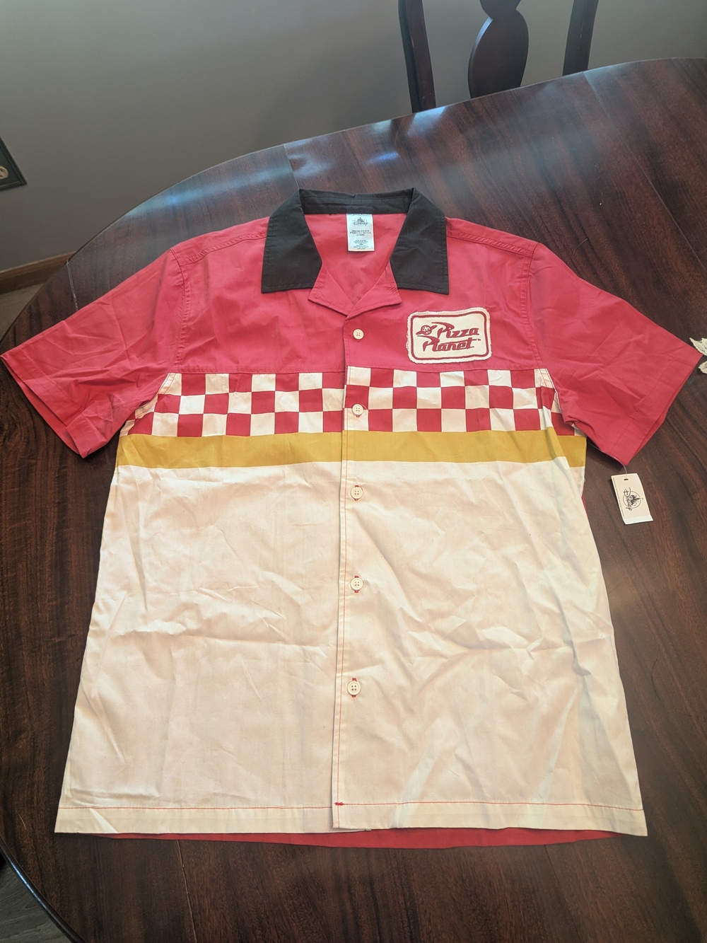 Disney Men’s Red, White & Gold Checkerboard Button-Down Shirt